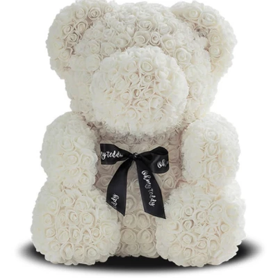 Белый мишка из роз - 40 см